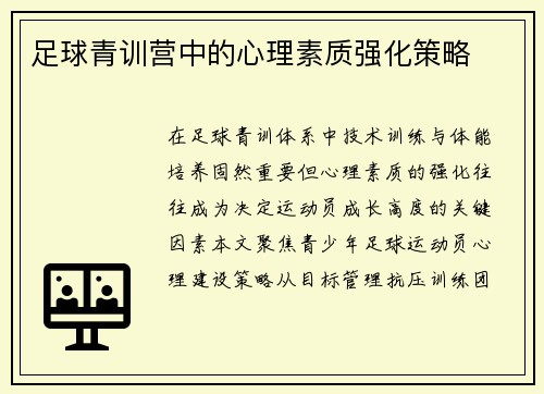 足球青训营中的心理素质强化策略